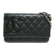 Pre-Owned CHANEL Cambon line Chain wallet Black leather Patent leather (Good)