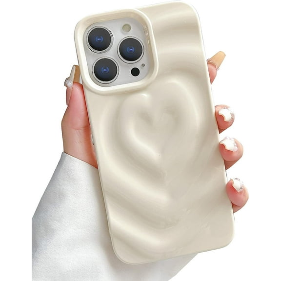 Compatible with iPhone 13 Pro Case for Women, Luxury Love Heart Phone Case Cute Soft TPU Shockproof Water Ripple Bling Glitter for iPhone 13 Pro Phone Case 6.1 Inch - White