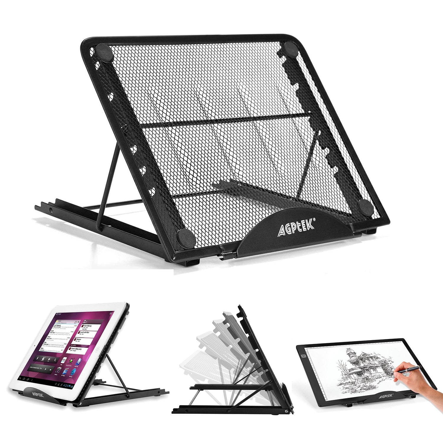 AGPTEK Supporto Regolabile con Rete Metallica ventilata per Pad tracing/Laptop/Tablet/Notebook 