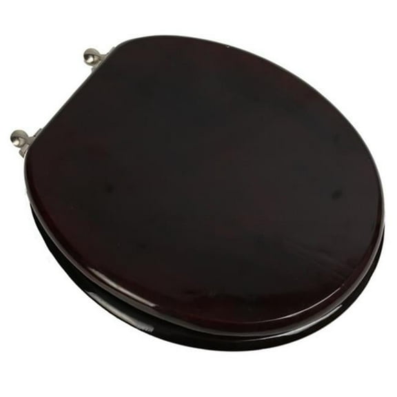 Plumbing Technologies 5F1R2-16BN Designer Solid Round Oak Wood Toilet Seat with Brushed Nickel Hinges- Mahogany