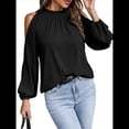 thumbnail image 3 of Blusas Elegantes e Informales para Mujer, con Hombros Descubiertos, Cuello con Volantes, Camisas de Moda de Otoño para el Trabajo Negro S, 3 of 10