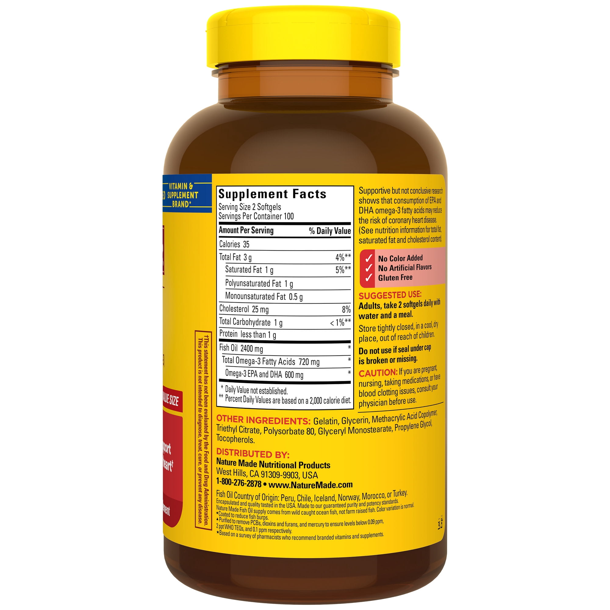 Nature Made Burp Less Fish Oil 1200 mg Softgels, Fish Oil Supplements, 200 Count