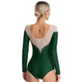 thumbnail image 2 of TiaoBug Sheer Mesh Long Sleeve Dance Leotards for Womens Ballet Leotard Gymnastics Bodysuit Dark Green S, 2 of 7