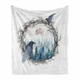 thumbnail image 1 of Nature Soft Flannel Fleece Blanket, Foggy Forest Crow Full Moon Watercolor Bare Branches on Plain Background, Cozy Plush for Indoor and Outdoor Use, 50" x 60", Blue Grey Pale Salmon, by Ambesonne, 1 of 5