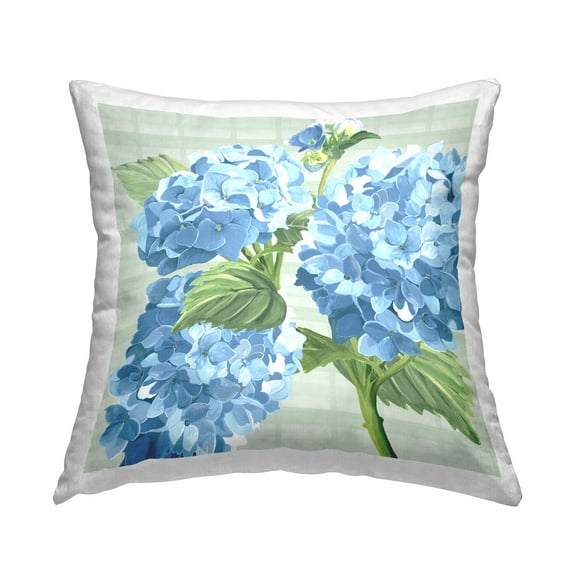 Stupell Industries Blue Hydrangeas Country Tartan Square Decorative Printed Throw Pillow, 18 x 18,