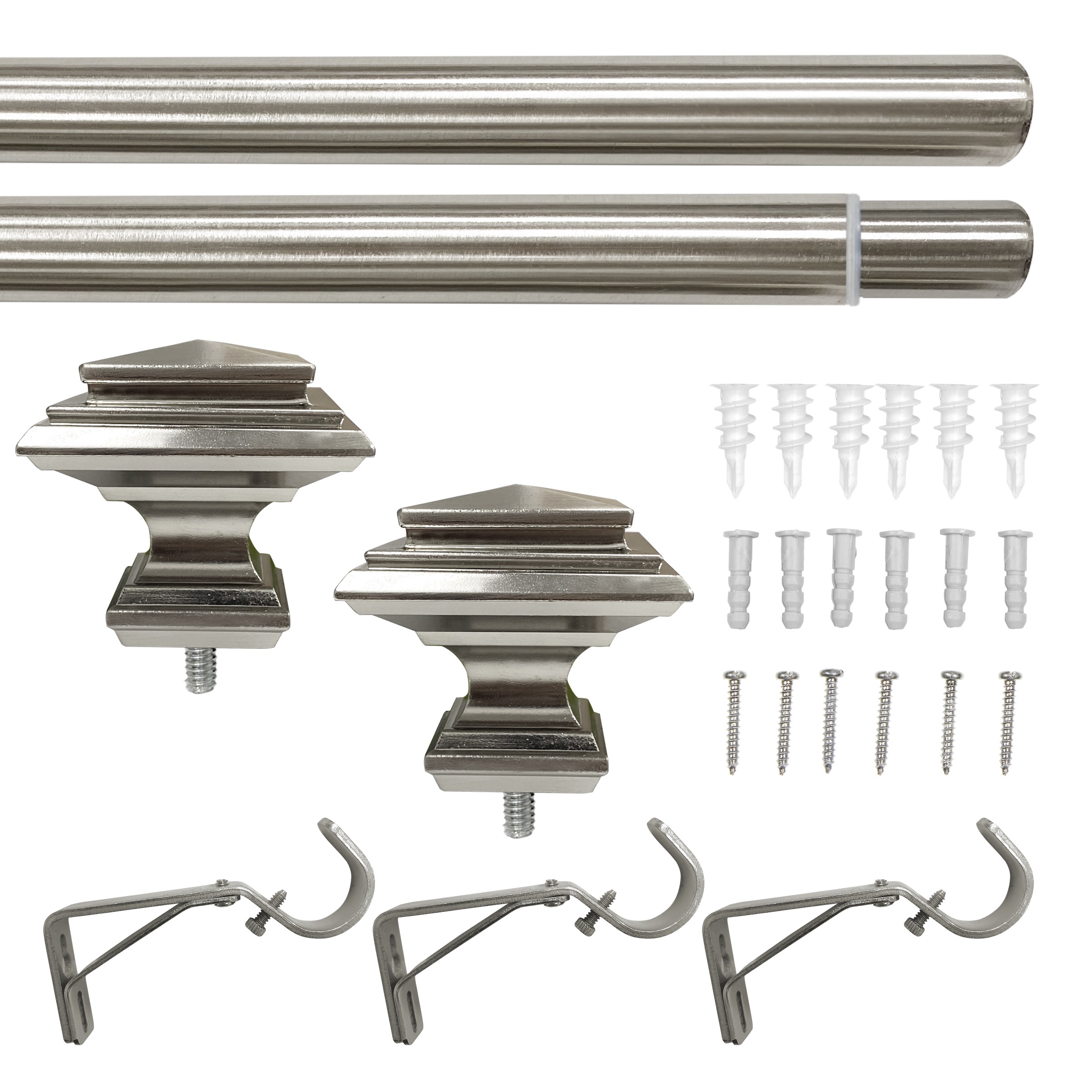 Better Homes & Gardens Metal Square Single Curtain Rod Brushed Nickel 120-180 Inch