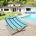 thumbnail image 3 of Patiojoy Portable Hammock W/ Spreader Bars & Detachable Pillow Quick Dry & Water Proof Material Hand Woven Cotton Rope Blue + Green, 3 of 10