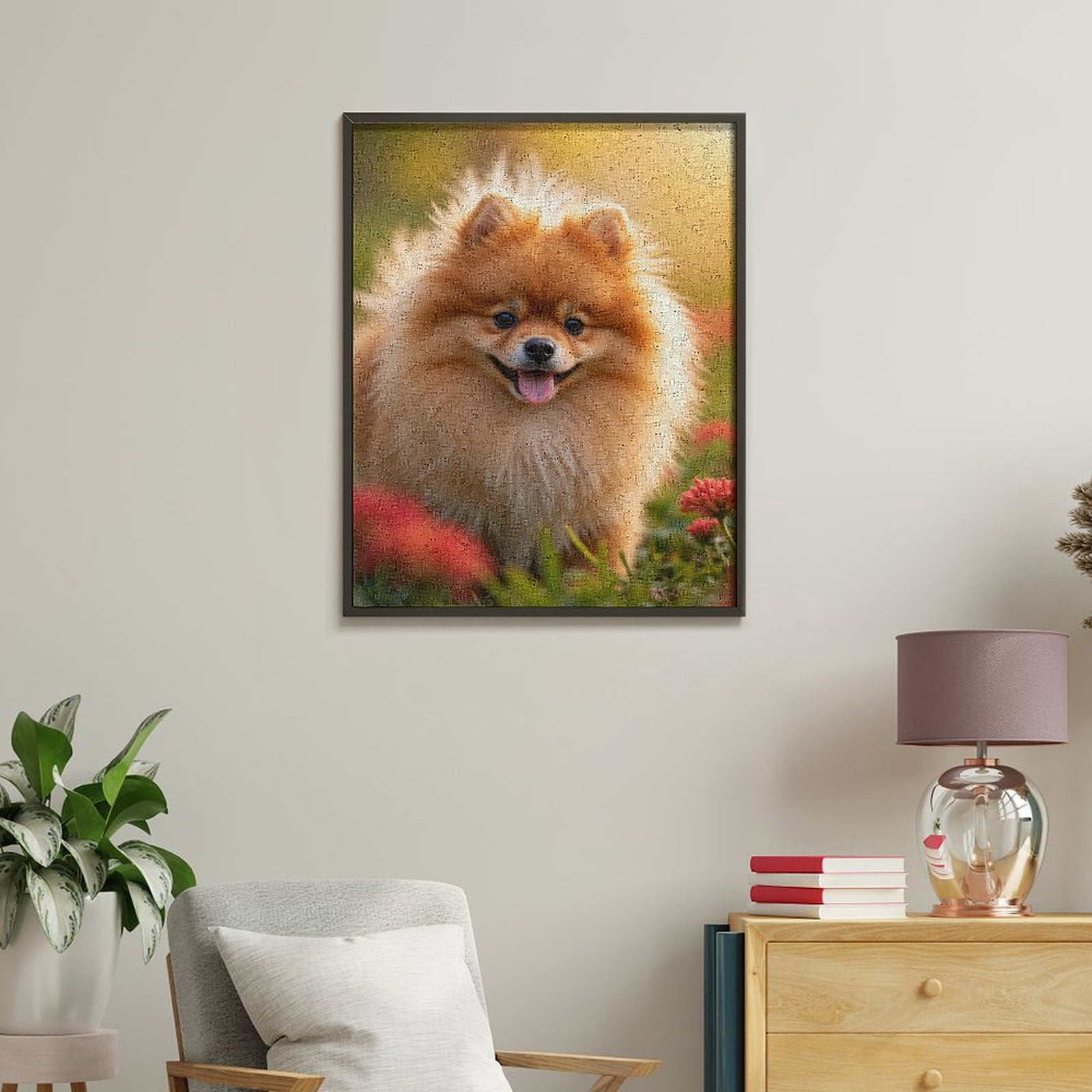 Paint by Numbers Kit for Adults, Pomeranian Flower Field Sunshine Paint by Numbers, Easy Paint by Numbers Kit for Adults Beginner, DIY Adult Paint by Number Kits on Canvas, Home Decor