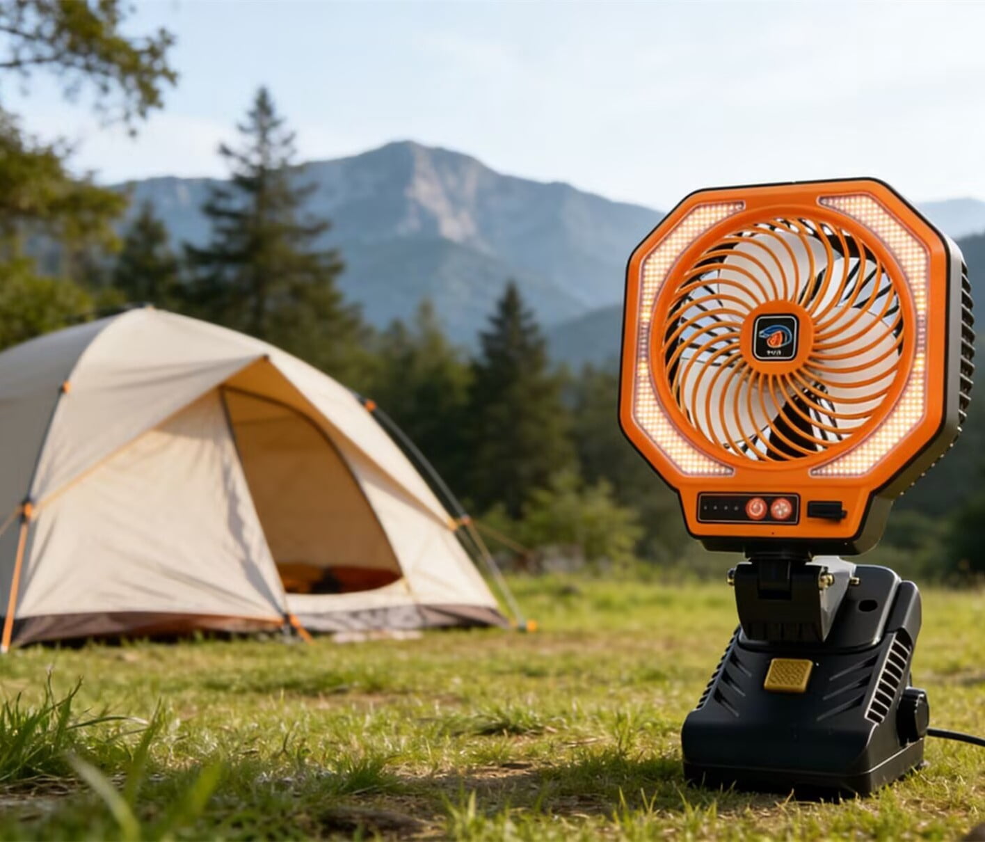 USB Rechargeable Camping Fan Portable Outdoor Foldable 3 Levels Tent Fan W/ LED Light