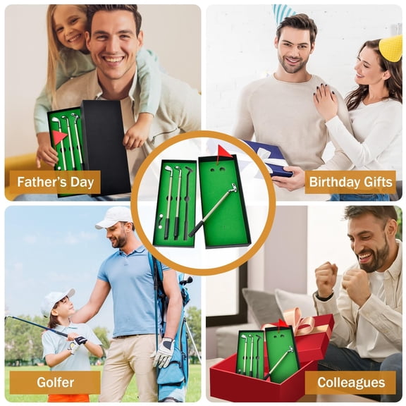 Mini Desktop Golf Pen Gift Set with Putting Green, Flag, 3 Golf Club Pens & 2 Balls & 1 Red Flag