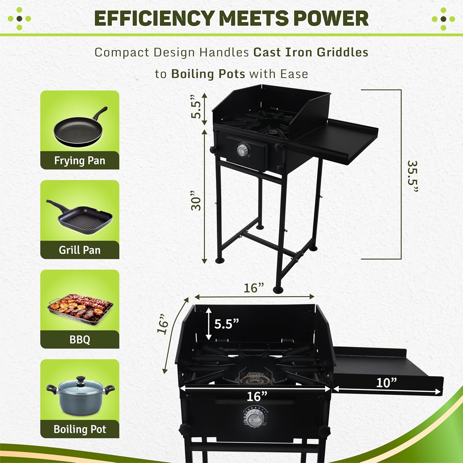 SONRET - Single Burner Propane Stove - 1,30,000 BTU - with Side Shelf & Wind Panel