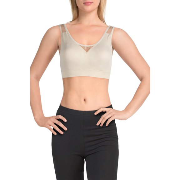 Yummie by Heather Thomson Womens Fitness Running Sports Bra Beige S/M