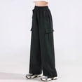 thumbnail image 6 of NIEWTR Girls Casual Cargo Pants with Elastic Waist and Functional Pockets Loose Fit Wide Leg Trousers Y2K Inspired Spring Style（A01-Black,5-6 Years), 6 of 8
