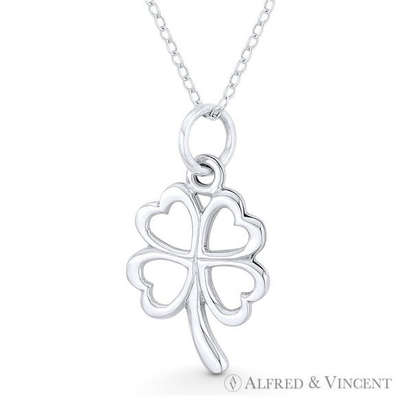 4-Heart Shamrock Leaf Irish Luck Charm Pendant & Cable Chain Necklace in .925 Sterling Silver