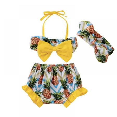 

Todler Baby Girl Bikini Set Swimsuit Floral Pinapple Bowknot Swimwear Bathing Suit Summer Outfits for 0-24M