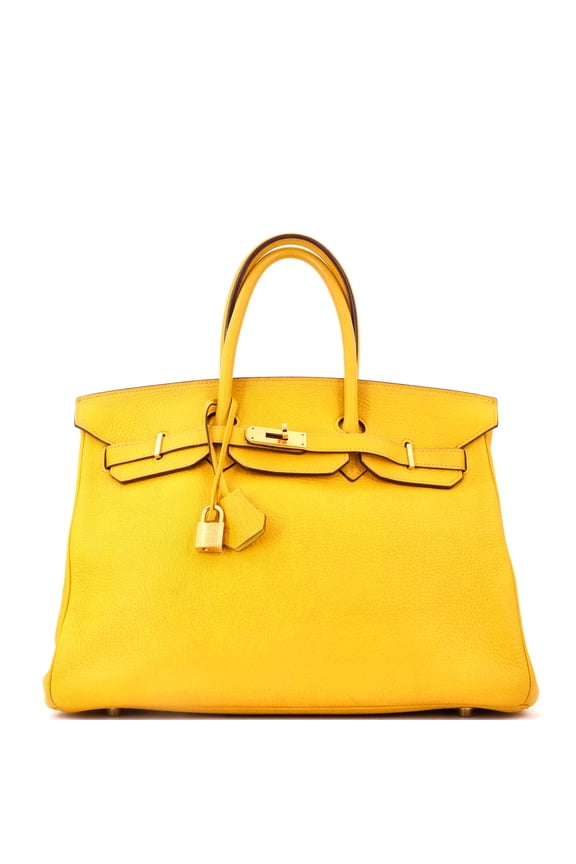 Pre-Owned Birkin Handbag Soleil Togo with Gold Hardware 35 By Rebag