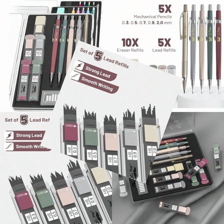 Mr. Pen- Mechanical Pencil Set with Leads and Eraser Refills 5 Sizes - 0.3 0.5 0.7 0.9 and 2 Millimeters for Drafting Drawing and Sketching