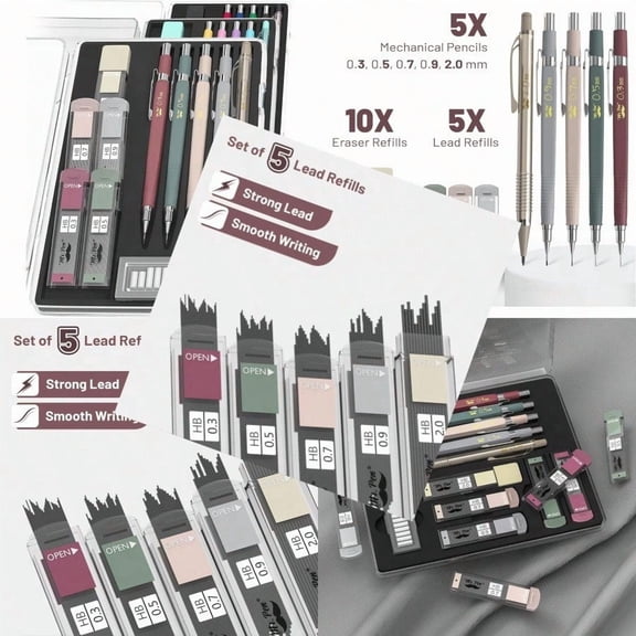Mr. Pen- Mechanical Pencil Set with Leads and Eraser Refills 5 Sizes - 0.3 0.5 0.7 0.9 and 2 Millimeters for Drafting Drawing and Sketching