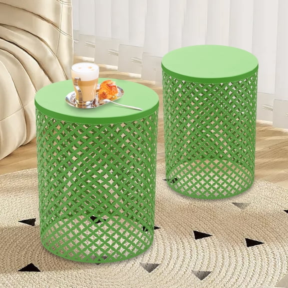 Wildnix Adirondack Side Table, Outdoor Garden Table with Openwork Floral Pattern, Sturdy Iron Construction, Rustproof, Weather-resistant, Set of 2