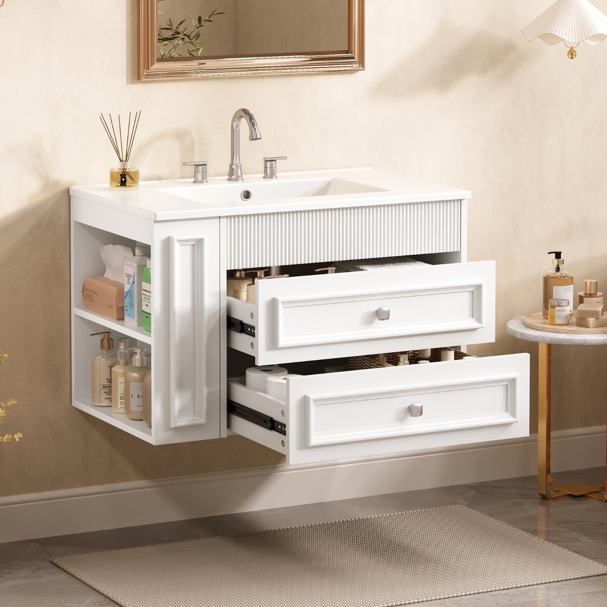 Harper & Bright Designs 30" Wall Bathroom Cabinet with Sink, Freestanding Storage Cabinet with 2 Drawers, Single Sink Bathroom Vanity, White