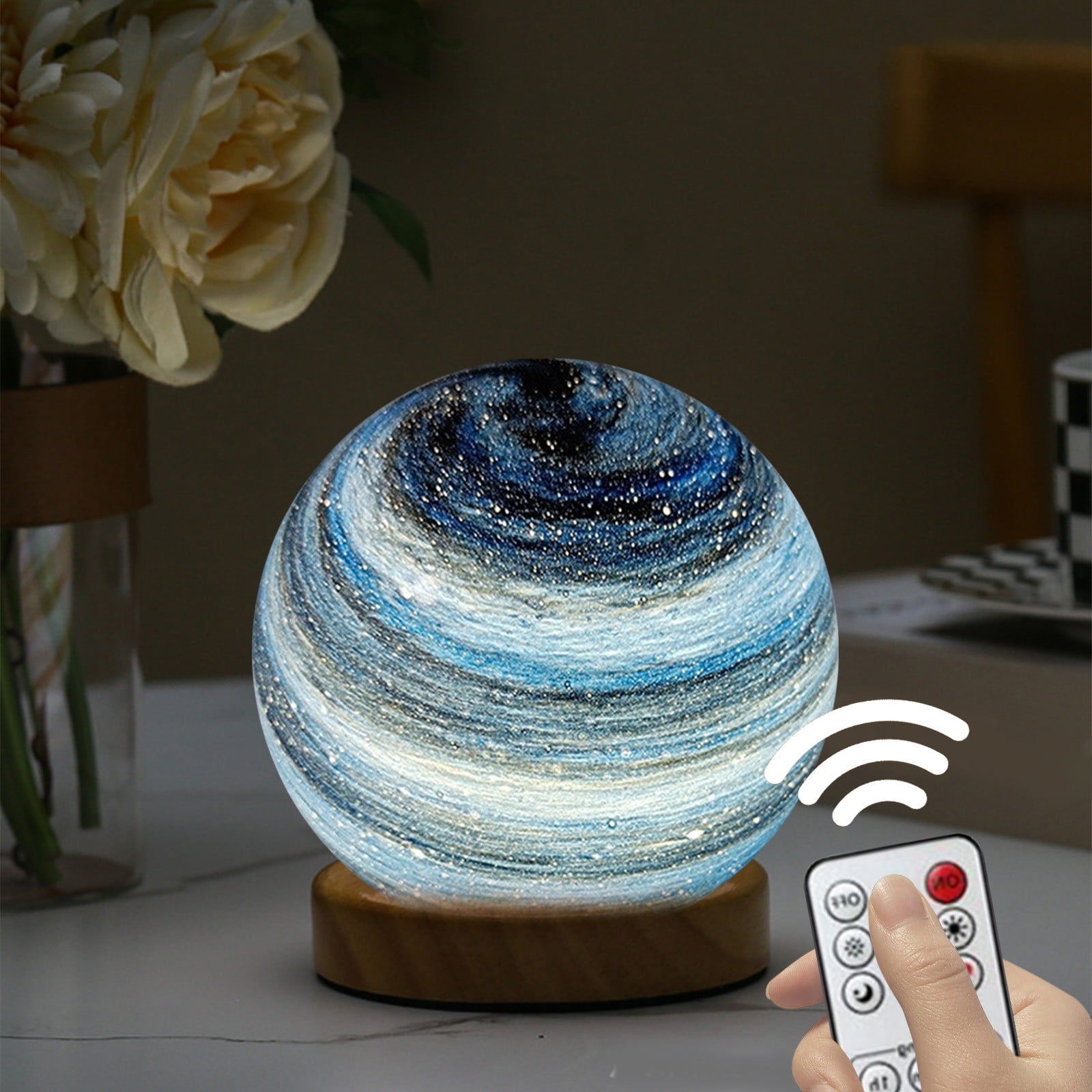 Gnmfd LED 3D Dimmable Planet Glass Ball Night Light USB Powered Mood Lamp for Bedroom, Bedside Table, Home Decoration, Romantic Night Light Gift, Lights for Room, Night Lights Plug Into Wall