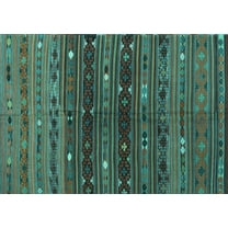 Ahgly Company Machine Washable Indoor Rectangle Southwestern Turquoise Blue Country Area Rugs, 5' x 7'