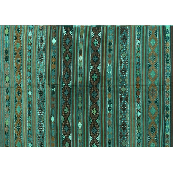Ahgly Company Indoor Rectangle Southwestern Turquoise Blue Country Area Rugs, 5' x 7'