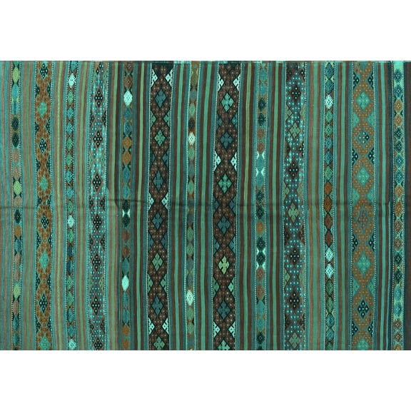 Ahgly Company Machine Washable Indoor Rectangle Southwestern Turquoise Blue Country Area Rugs, 5' x 7'