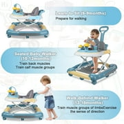 FACNOATIHN 5-in-1 Baby Walker, Musical Activity Push Walker with Detachable Awning Footrest, Adjustable Height, Green