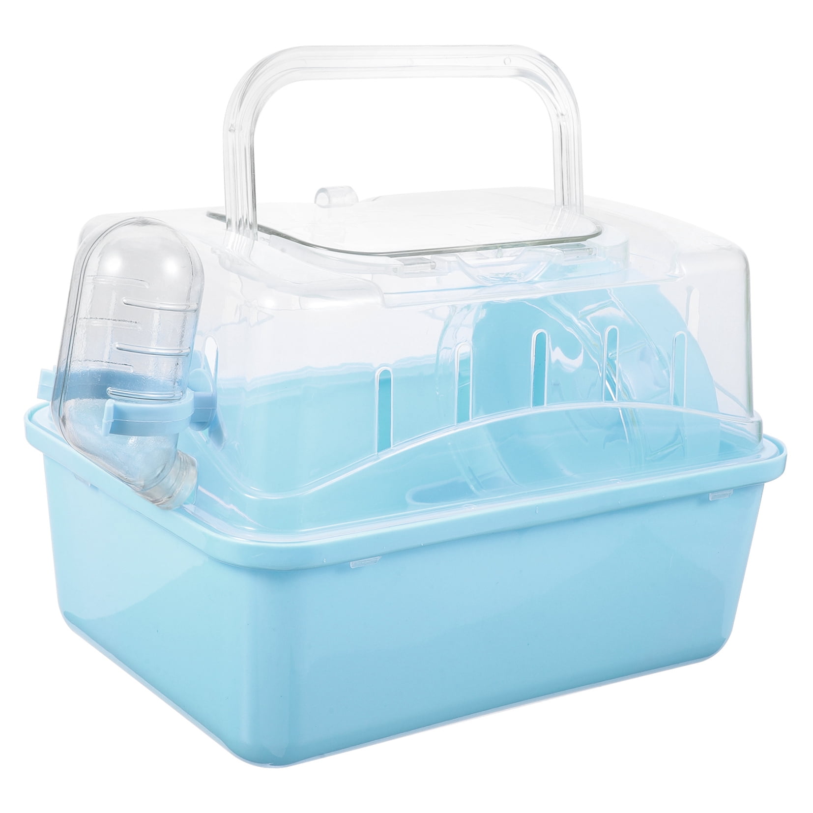QIFULL Portable Sky Blue Small Pet Carrier Cage Plastic Hamster Travel Box for Outdoor Use