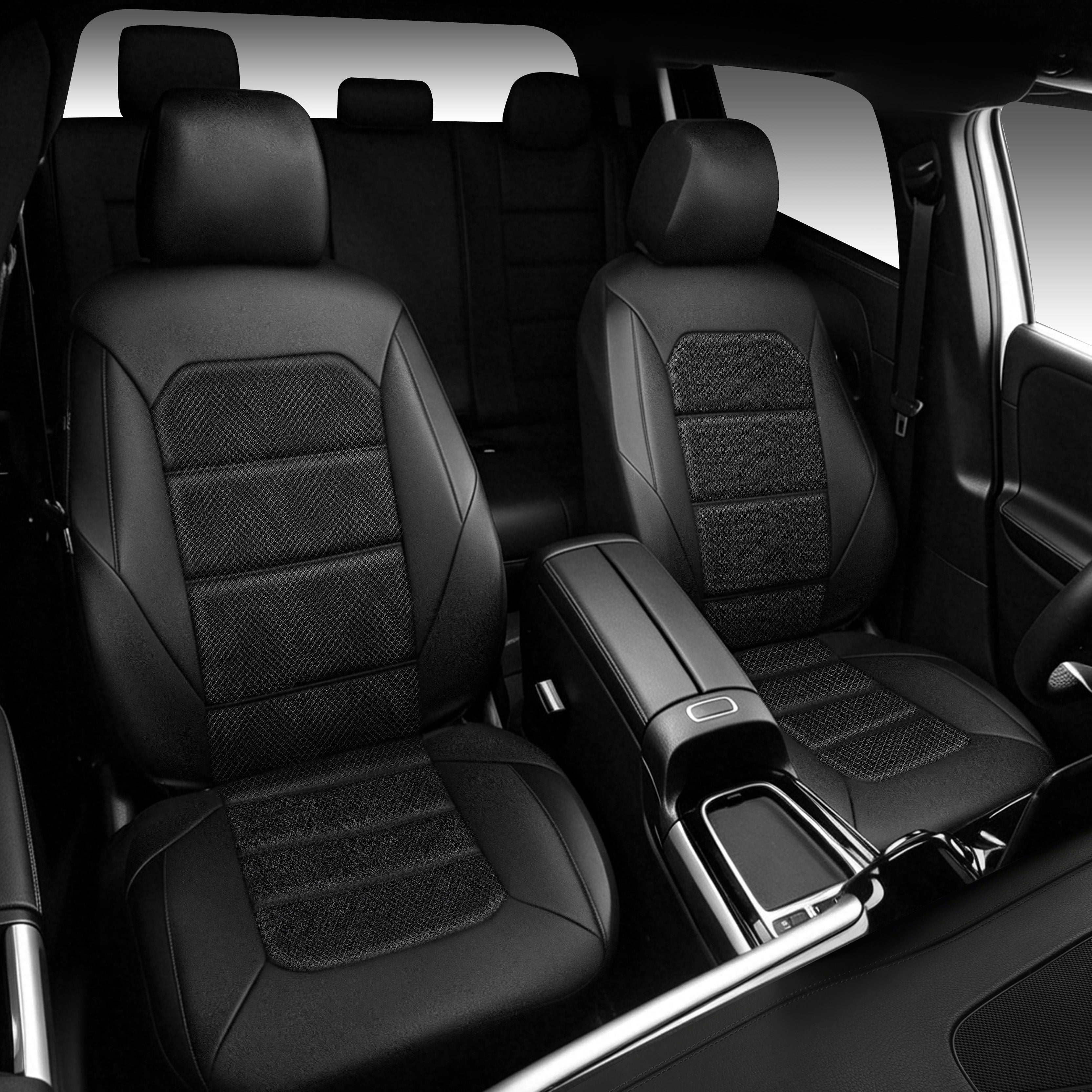 CAR GRAND Memory Foam seat covers Leather Mesh, Universal FIT Air cool mesh Thick car seat covers front seats 2 for SUV,Trucks,Sedan, Comfortable-Breath-Luxury-Protection Airbag compatible Black