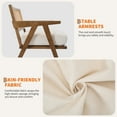 thumbnail image 5 of Farmhouse Mid-Century Accent Chair, Wood Armchair with Rattan Backrest & Linen Cushion for Living Room, Bedroom, Bedroom Balcony Apartment, Easy Assembly, 5 of 9