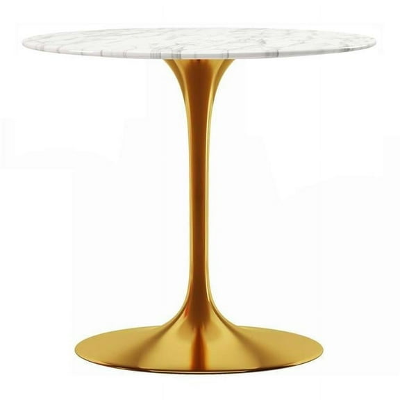 Aron Living Rose 32" Round Artifical Marble and Metal Dining Table in Gold