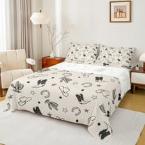 Manfei Western Horse Shoes Twin Sheet Sets for Kids, Cowgirl Cowboy Twin Fitted Sheet, Cartoon Cactus Flat Sheet, Super Cozy Room Decor, 3 Pieces