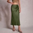 thumbnail image 2 of Npasoilc Satin Ruched Wrap Flowy Midi Skirt for Women High Waist Solid Color Half Skirt, 2 of 8