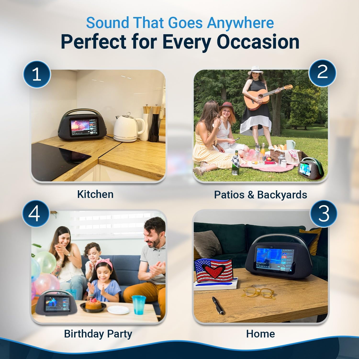 Solaris Smart Boombox Speaker with 10.1" Touchscreen, 80W Bass, Bluetooth 5.3, Android 13, HDMI & Guitar Input - Portable Speaker for Camping, Parties & Outdoor with Mic Support & 8000mAh Battery