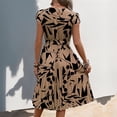 thumbnail image 4 of WTOBBY Women's Casual Fashion Abstract Print Pleated Cuff Dress with Unique Pattern and Relaxed Fit for Artistic Style Outings,Khaki S, 4 of 4