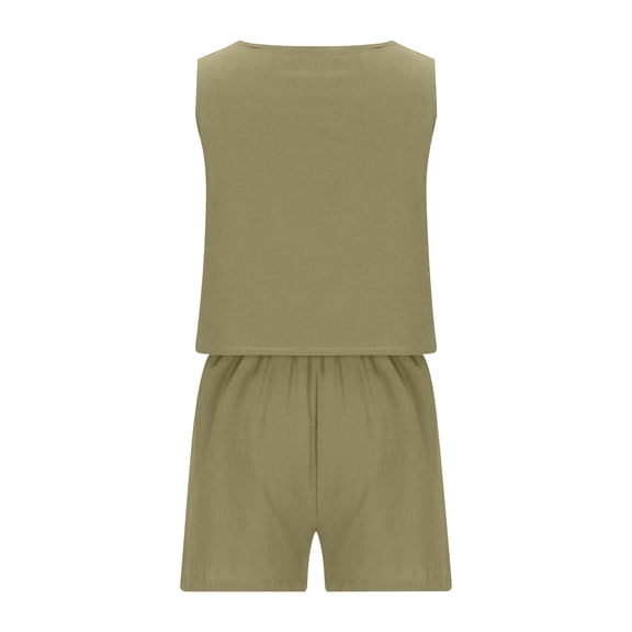 JWZUY Womens Square Neck Crop Tops 2 Piece Outfits Linen Short Set Lounge Matching Sets 2023 Trendy Clothes Beach Summer Army Green L