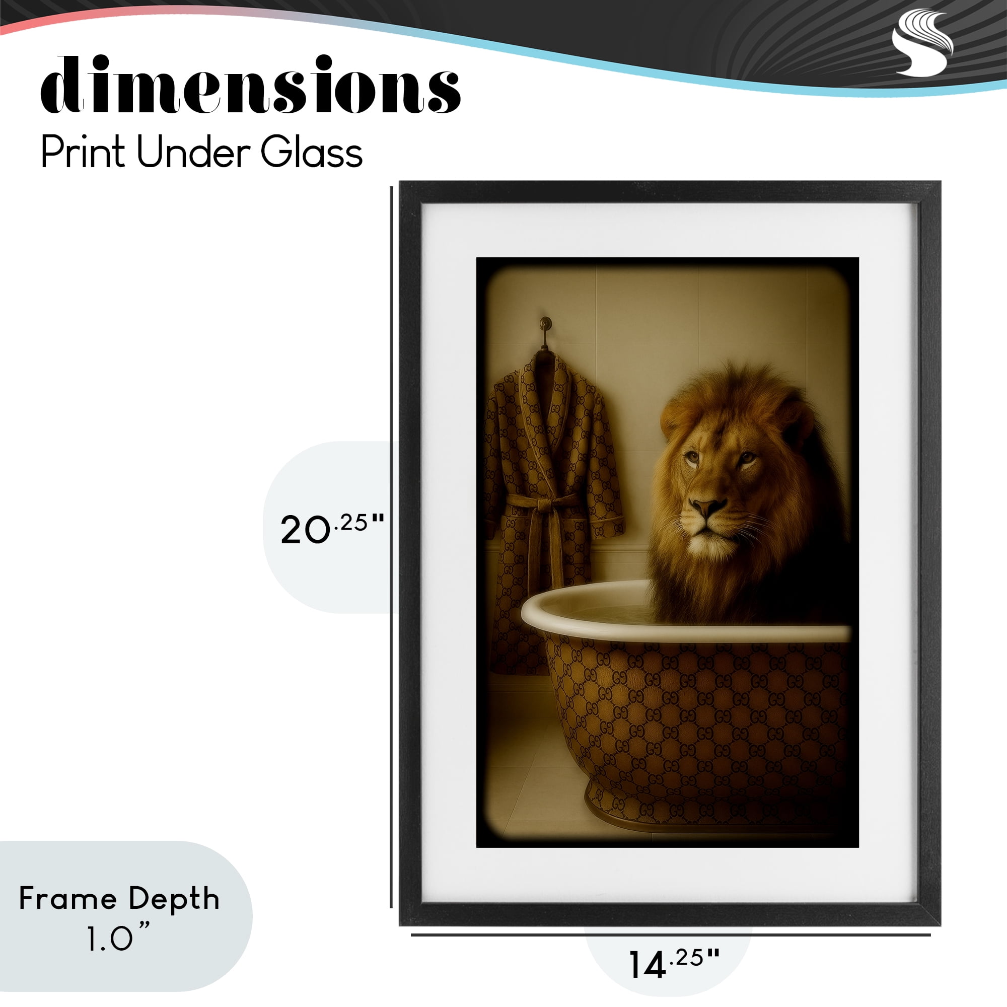 Stupell Industries Couture Lion in Luxury Tub Black Framed Print Under Glass, design by Grotto Studios