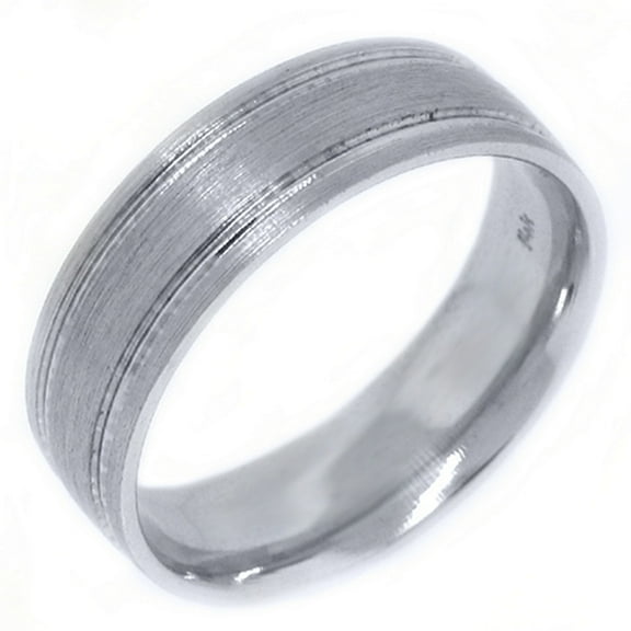 14K White Gold Mens Wedding Band 7mm Sand Finish