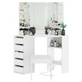 thumbnail image 3 of M optimized Vanity Desk with Mirror and Lights, Corner Makeup Vanity Desk, Large Dressing Tables with Charging, 5 Drawers, Shelves and Vanity Stool, 3 of 6