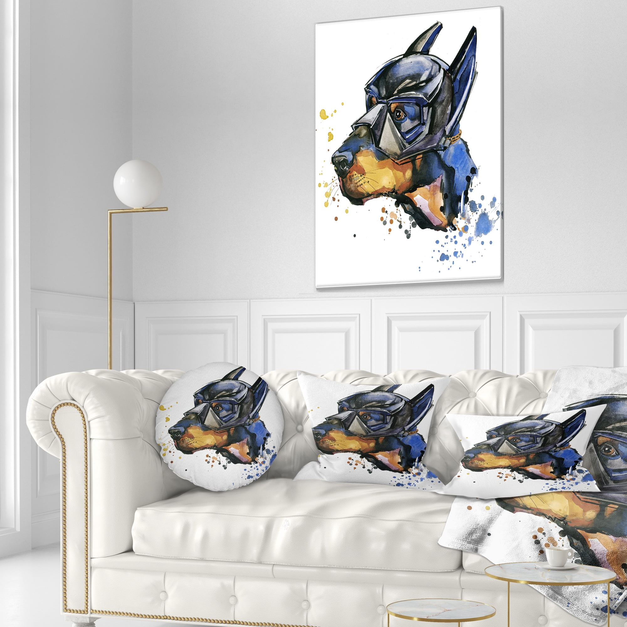 Designart Doberman Superman - Animal Kids Throw Pillow - 12x20