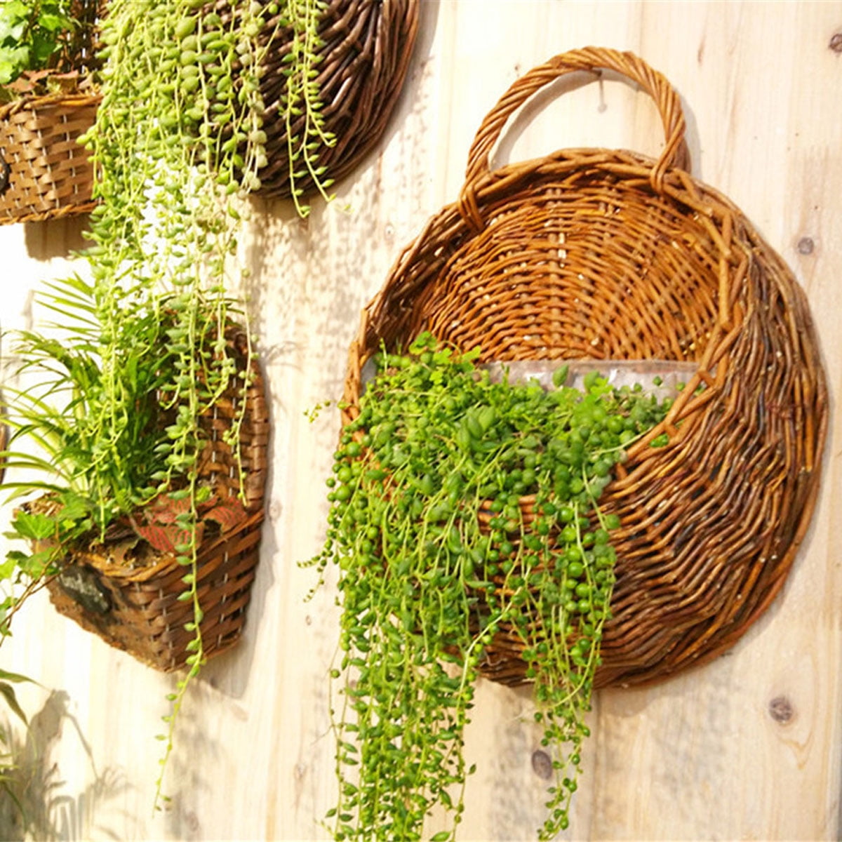 Natural Wicker Flower Basket Wall Hanging Pot Planter