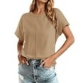 thumbnail image 1 of Tee-Shirt Raglan à Manches Courtes pour Femmes Coupe Ample Col Rond Couleur Unie Confort Polyvalent Quotidien, 1 of 4