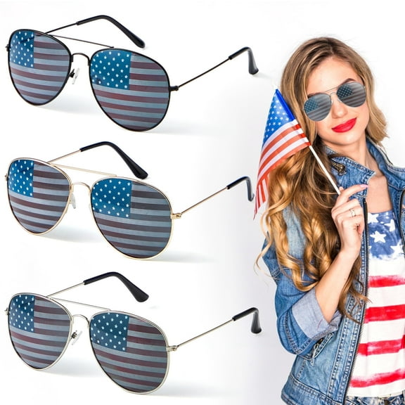 Joyfy 3 Pack 4th of July American Flag Sunglasses, 4th of July Patriotic Sunglasses, Tricolor American Glasses, Perfect 4th of July Accessories