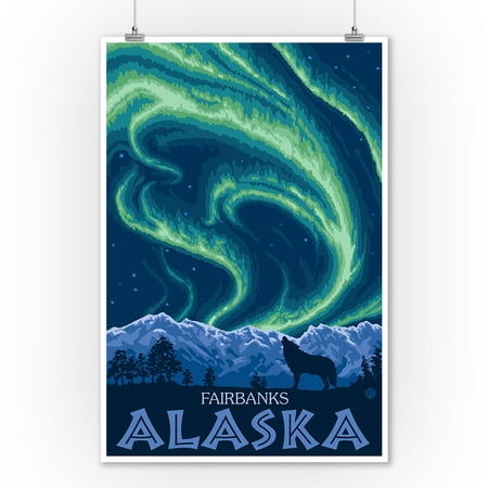 Fairbanks Imports Fairbanks, Alaska - Northern Lights - Lantern Press Artwork (9x12 Art Print, Wall Decor Travel Poster) ()