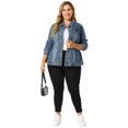 thumbnail image 3 of GRACE & GRANDEUR Manteau de Mode pour Femme Grande Taille à Manches Longues en Denim à Boutons, 3 of 7