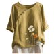 thumbnail image 1 of ICHUANYI Clearance Women's Summer Casual Round Neck Short Sleeve Flower Printing Loose Shirt Tops(Khaki, M) ICHUANYI WER2023081400553, 1 of 2