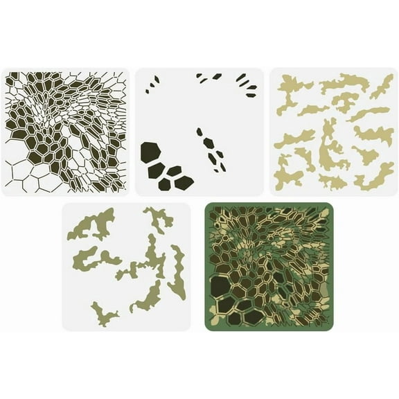 4 Pcs Layered Camo Stencils Template 11.8x11.8 inch Hexagonal Camouflage Painting Stencil Plastic Camouflage Paint Stencil Reusable DIY Art and Craft Stencils for DIY Crafts Decor