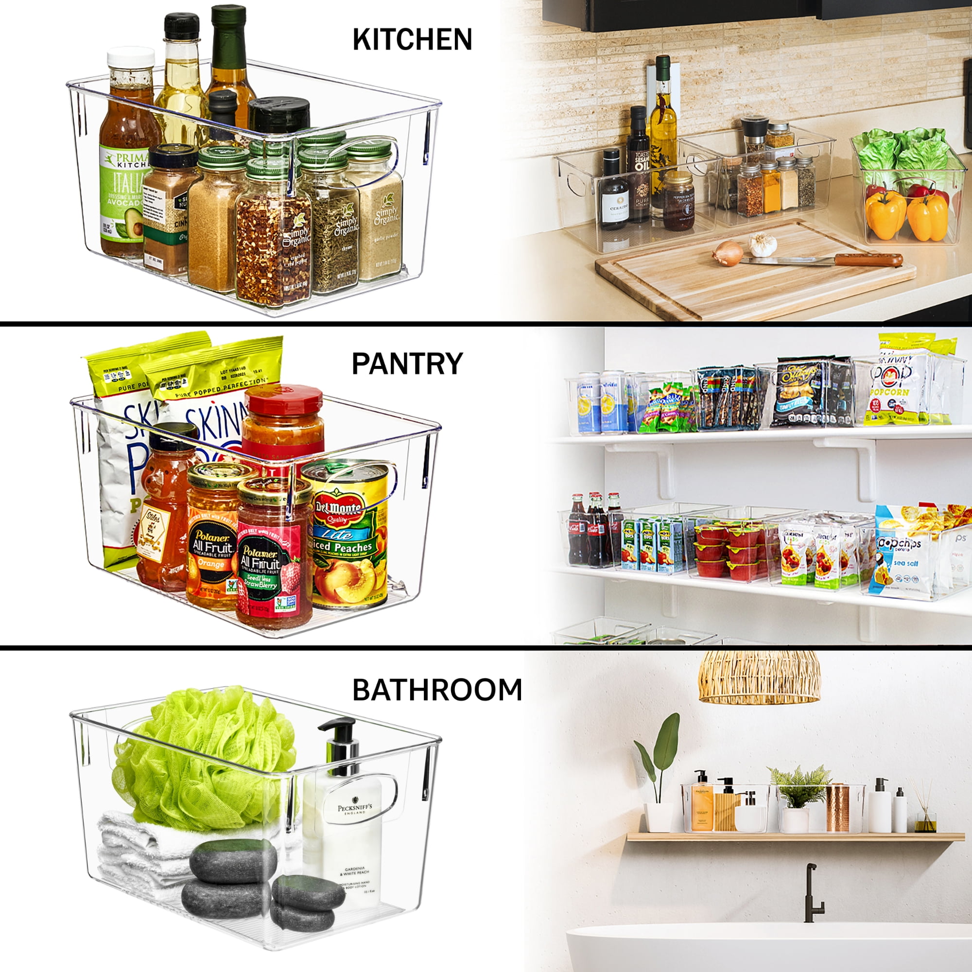 Sorbus Clear Plastic Storage Bins - Kitchen, Pantry, Cabinet, Fridge, and Refrigerator Organizer (8-Pack)